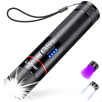 LED Torch/UV Torch Rechargeable 2 in 1, Laitver 2000L Super Bright Black Light with 395nm UV Ultraviolet-6 Modes,Zoomable,Long Lasting,Waterproof Mini Flashlight for Lighting,Pet Urine Stain Detection