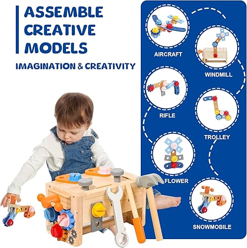 Miniatura 3 de Juego de herramientas de madera para niños  38 piezas de juguetes educativos STEM Montessori para niños de 2 a 4 años, 1 a 3, regalos de aprendizaje