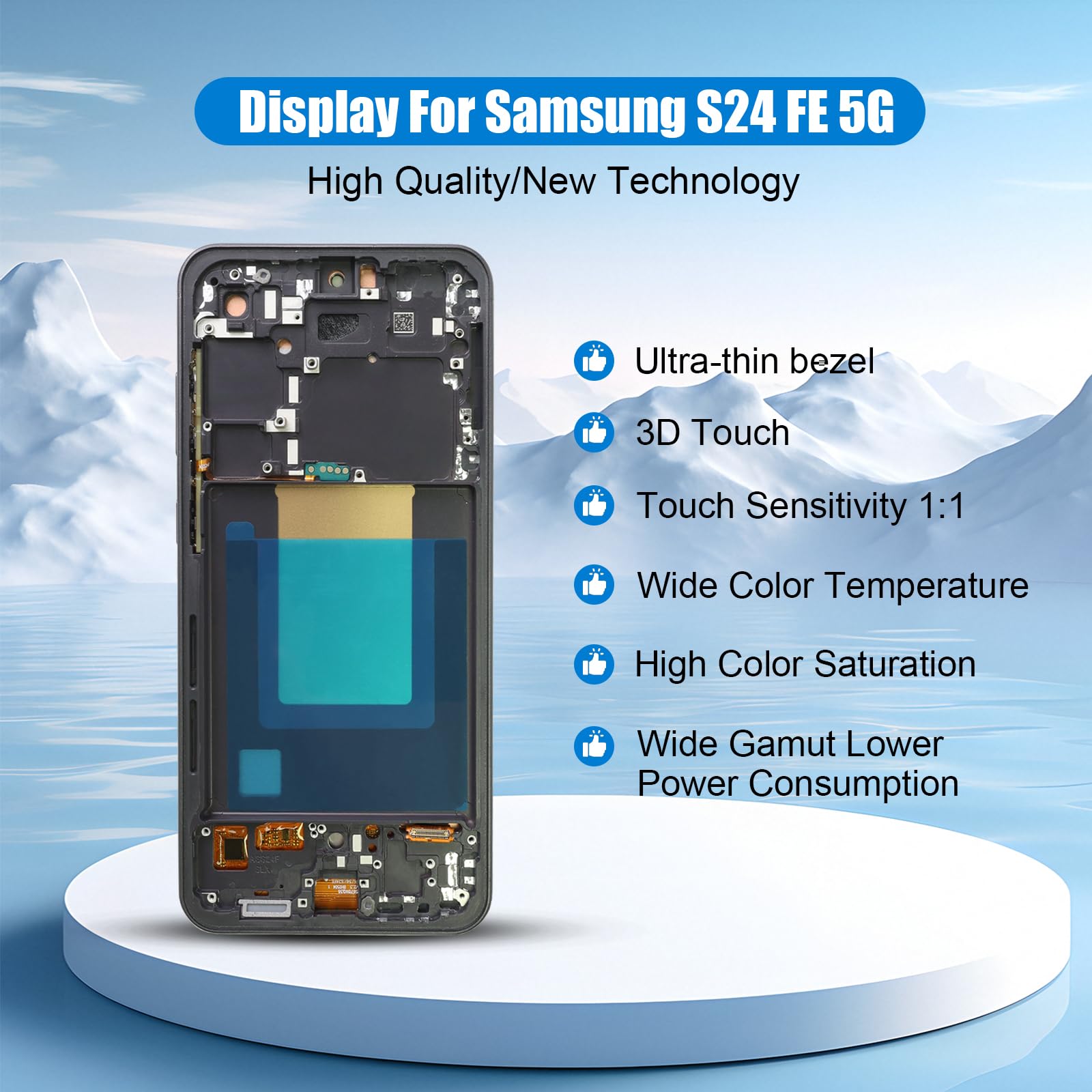 DTD LCD-Bildschirm für Samsung Galaxy S24 FE für Galaxy S24 FE 5G LCD-Touchscreen-Digitizer-Ersatzmontage mit Reparaturset (Schwarz mit Rahmen, ohne Fingerabdruckerkennung)