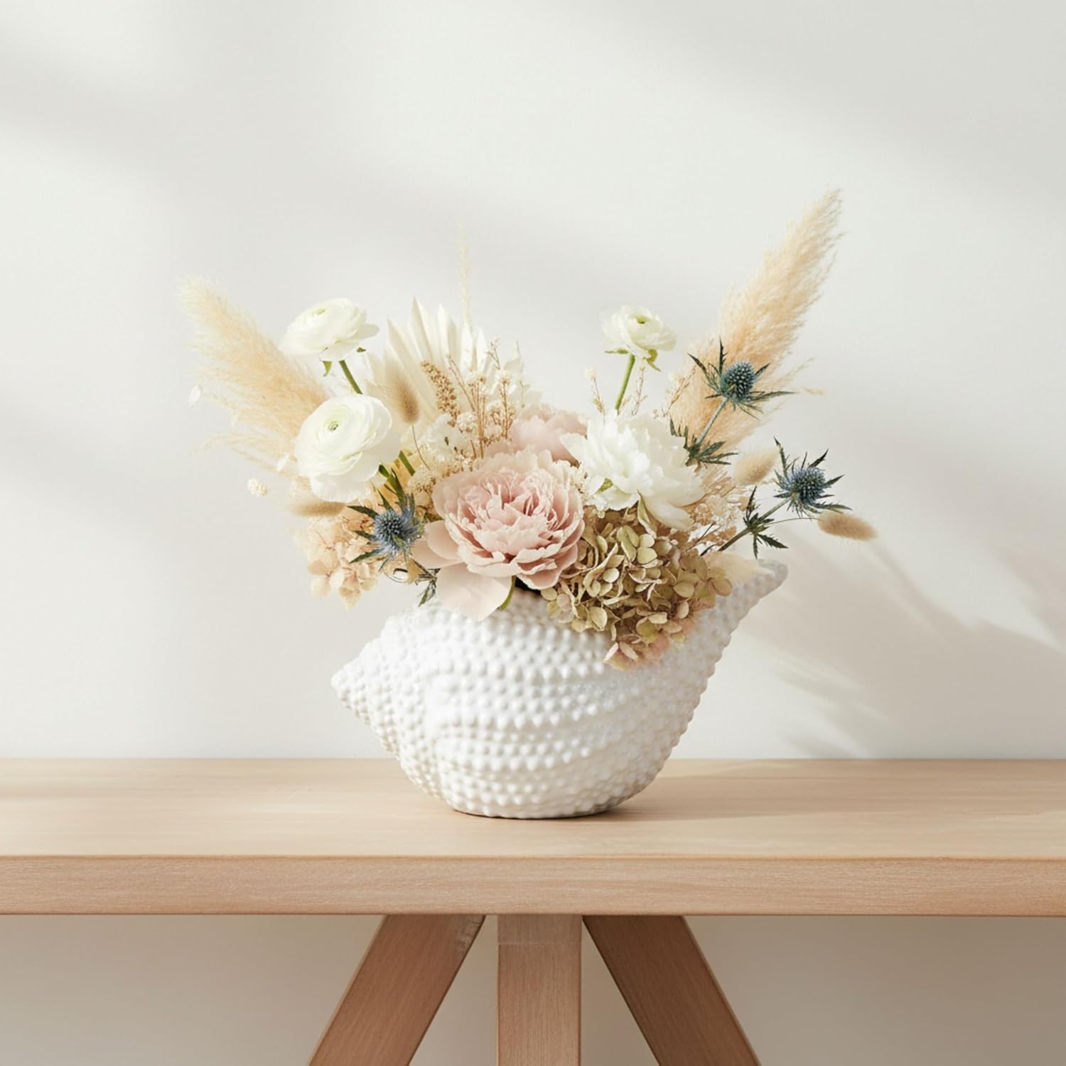 SagebrookHome Seashell Pattern Ceramic Planter Pot 10 Inch White - Stoneware Indoor Outdoor Plant Pot with Drainage Hole