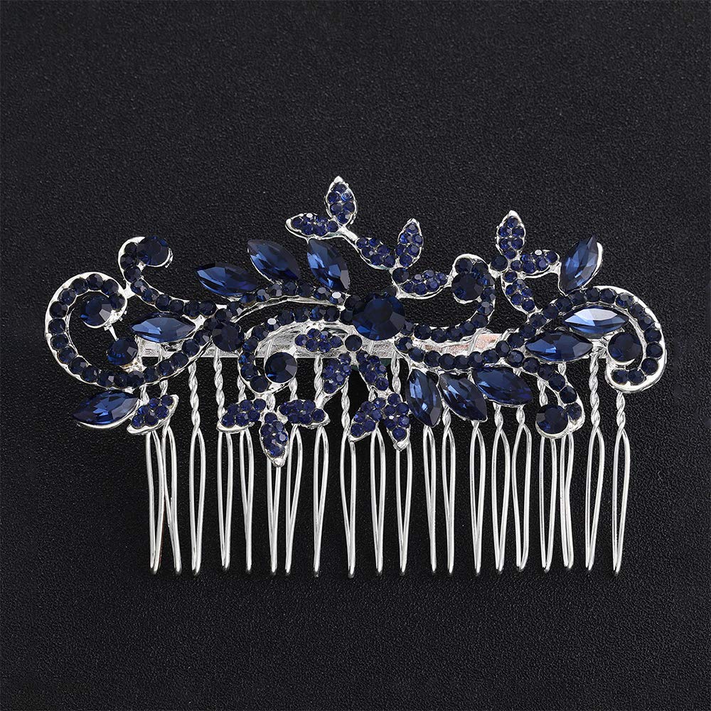 Bridal Hair Comb Crystal Hair Comb Blue Rhinestone Headpiece Marquise Side Comb Sapphire Wedding Hairpiece Prom Bridesmaid Hair Jewelry for Women and Girls