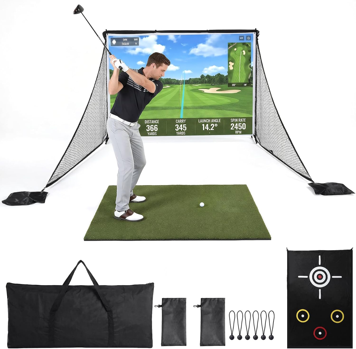 Golf Hitting Practice Net with 2 Side Barriers & Storage Bag, 10x7ft Golf Hitting Aid Net, Personal Driving Range for Backyard Swing, Driving & Chipping Training