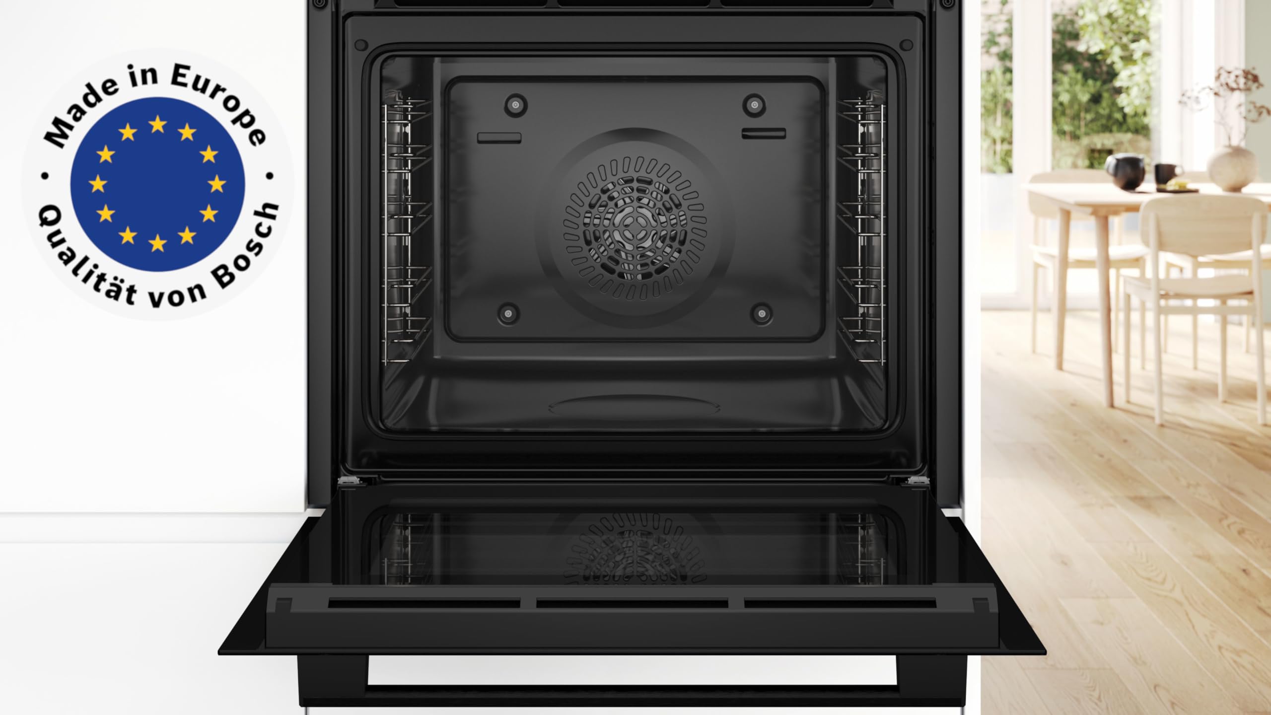 Bosch Serie 4 HBA514BB3 Einbau-Backofen 60 x 60 cm LED-Display Hydrolytische Reinigung 3D-Heißluft Schnellaufheizung Schwarz