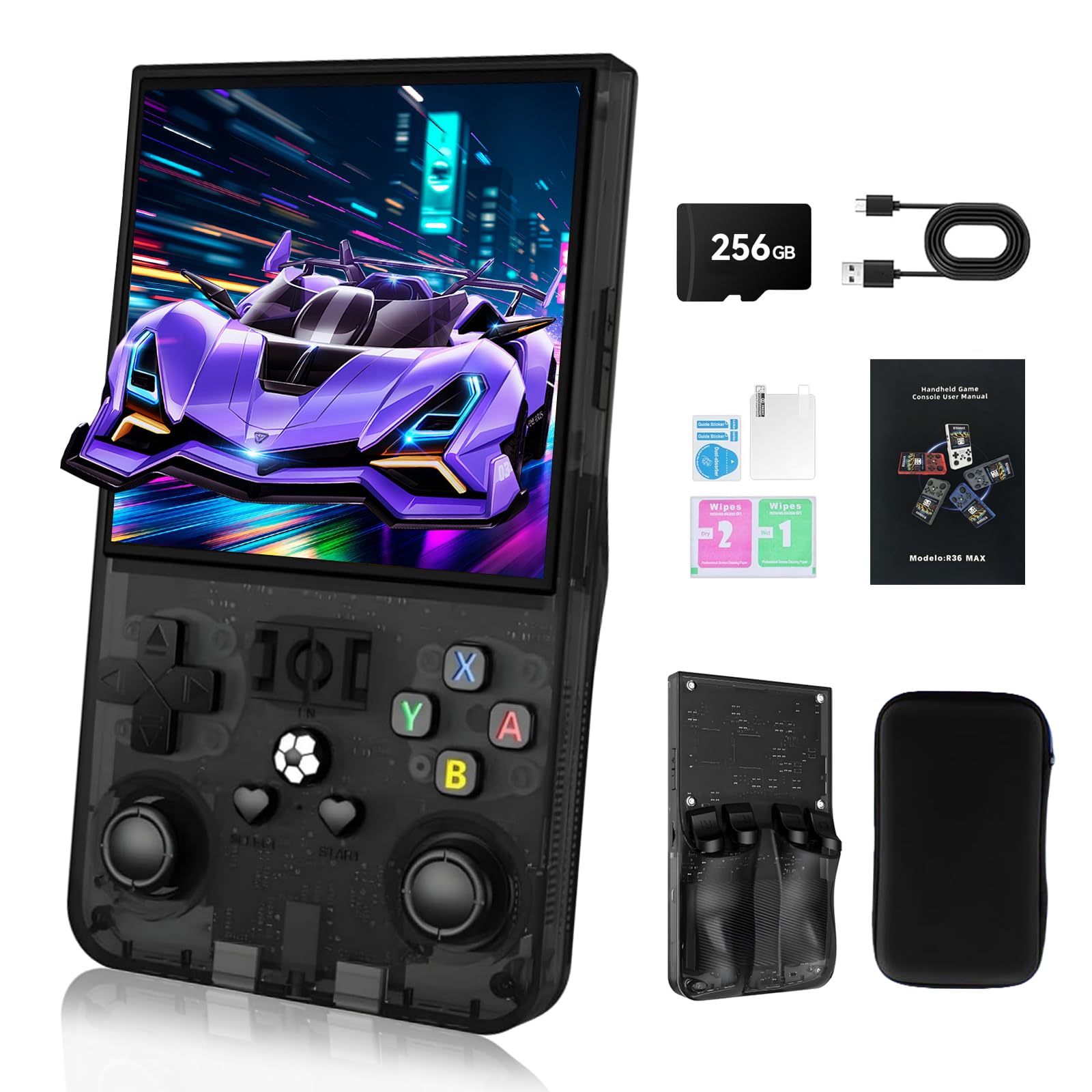 Hedlaoy R36 Max Retro Handheld Gaming Console, 256GB, 40,000+ Games, Portable 4-Inch IPS Screen（Black Color）