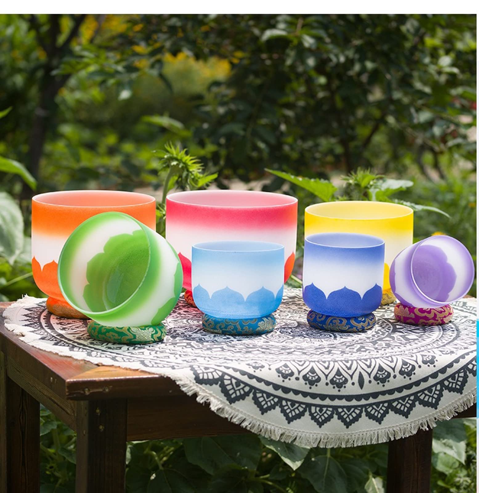 Set Di 7 Campane Tibetane In Cristallo Di Quarzo A 432 Hz - Da 15 A 30 Cm, Per Meditazione E Terapia Del Suono, Con Custodie E Mazzuole