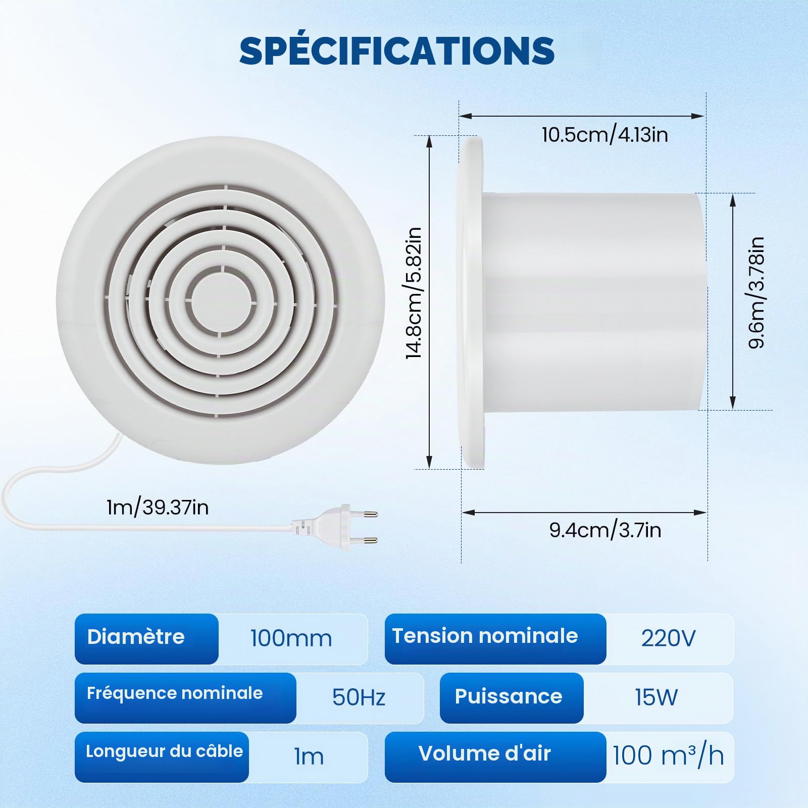 Extracteur D'Air 100mm,2 Directions,3 Vitesses,100 M³/H,Étanche Ipx4 | Avec Télécommande,Ventilateur Silencieux 15W Pour Salle De Bain,Cuisine,Wc,Garage