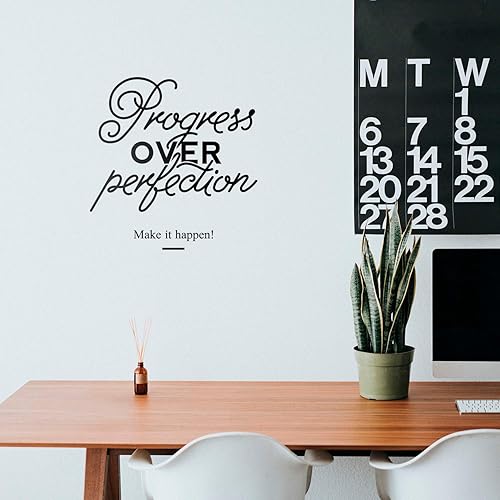 Calcomanía de vinilo para pared, Progreso sobre la perfección, 23 x 22 pulgadas, citas motivacionales de vida positivas para el hogar, dormitorio,