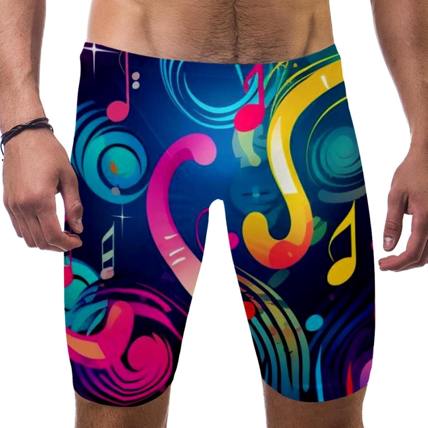 Colorful Music Notes Boy's Swimming Jammers Swimming Shorts for Men's Swimming Trunks Tight