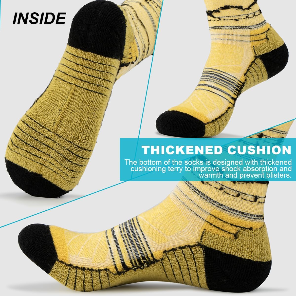 Merino wool Socks Hiking Socks,Thick Sole Cushioned Wicking Socks,For Teens and Adults,Outdoor Sports Daily Work 2pairs - Image 4