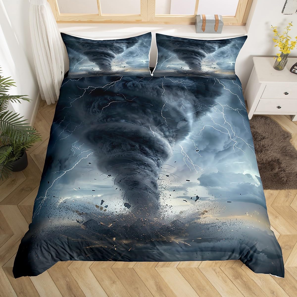 3D Tornado Bedding Set Queen,Lightning Comforter Cover for Boys Girls,Kids Natural Disaster Duvet Cover Set Tornado Pattern Bedspread Cover Fashion Teens Bedroom Decor Bed Collection(No Comforter)