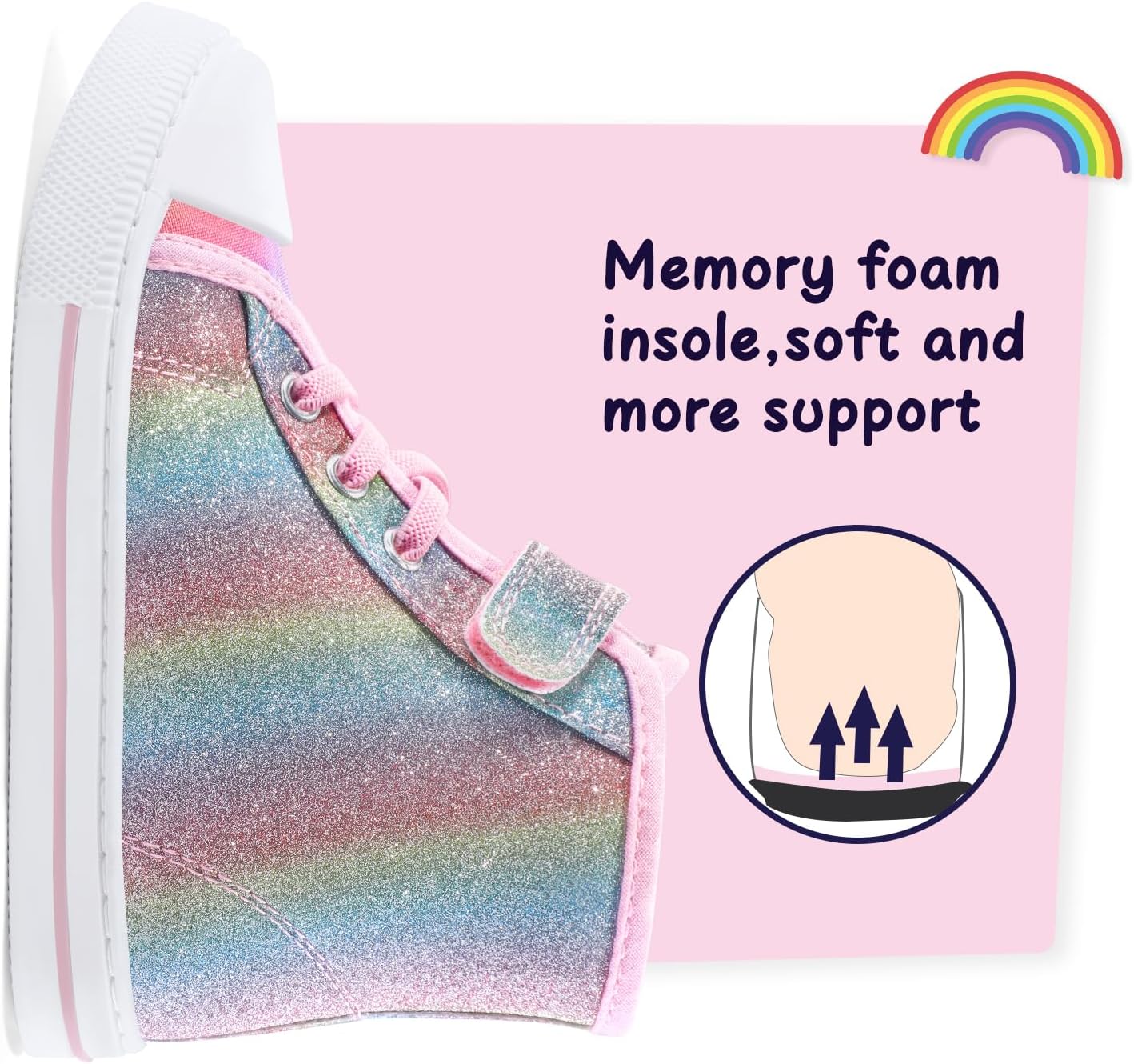 K KomForme Toddler Sneakers Girls Canvas High Top Walking Shoes with Hook and Loops 11 Little Kid Gradient Glitter image 5 of 8 B088GS928K