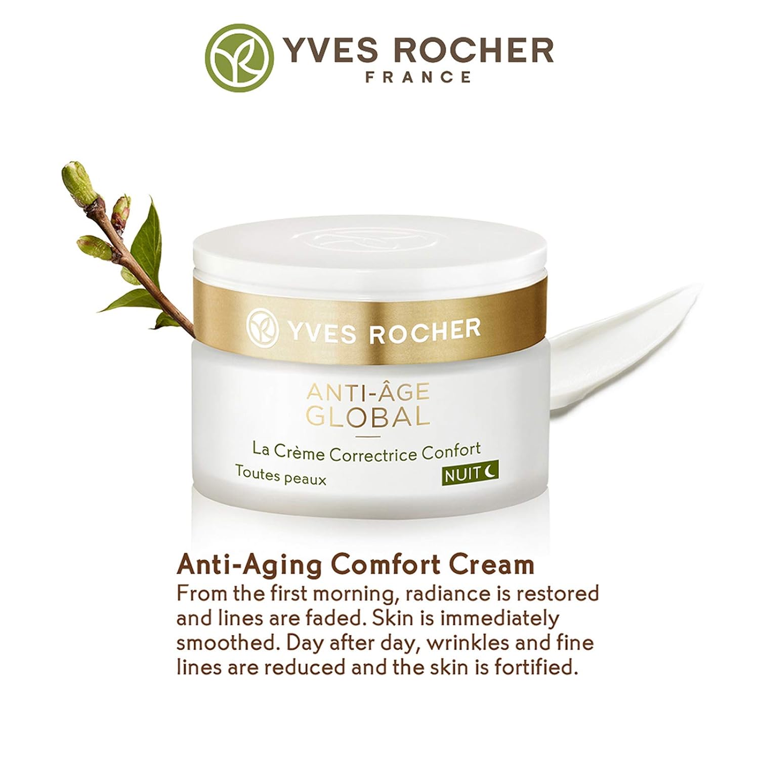 Yves Rocher Anti-Aging Comfort Night Cream | Smooth & Enhance Skin Radiance | 1.7 fl oz