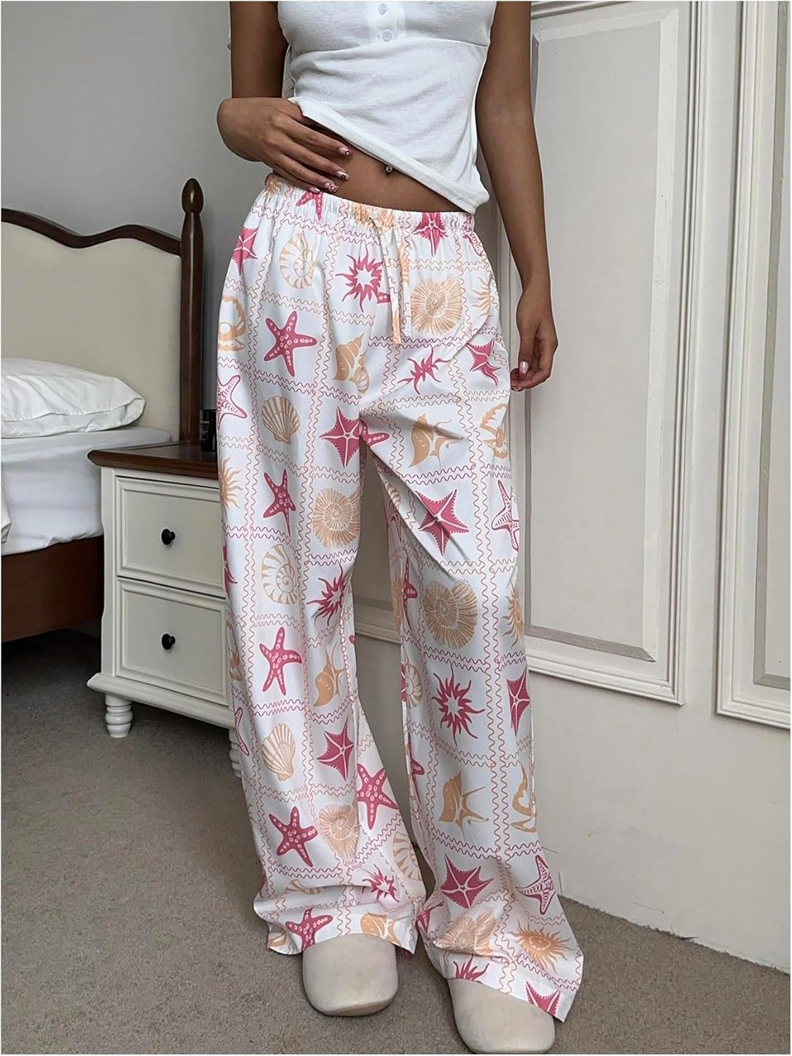 Verdusa Women's Graphic Print Straight Leg Pants Boho Loose Trousers Vacation Outfits - Image 5