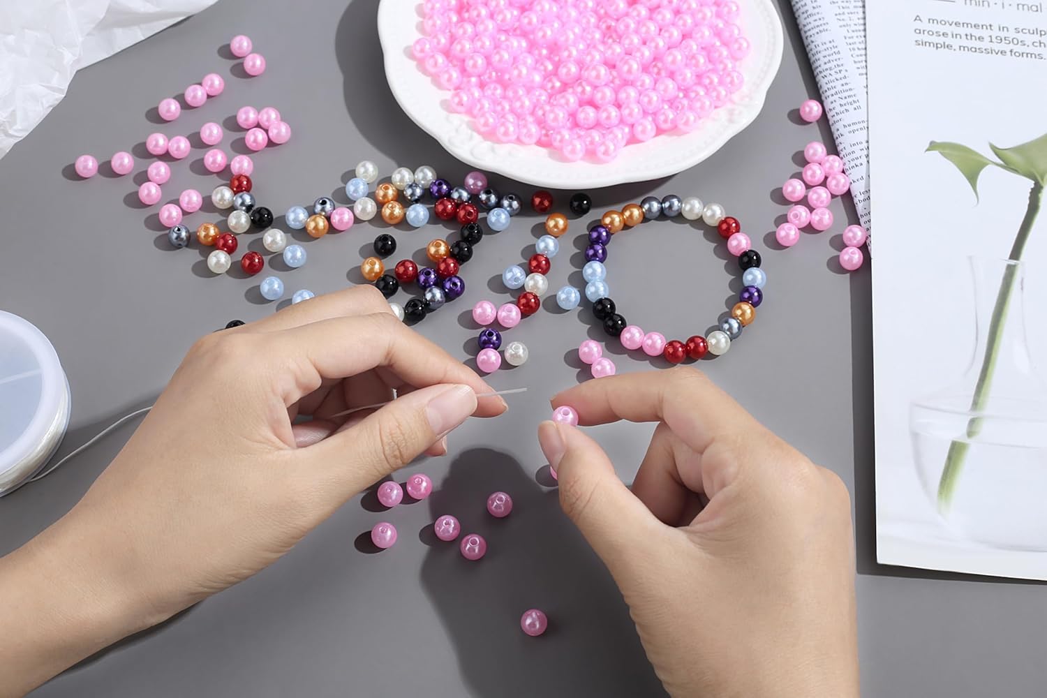 XianNVXI Pink Pearl Beads for Jewelry Making - 500pcs 8mm Round Beads with Hole for Bracelets & Necklace Making - Image 2