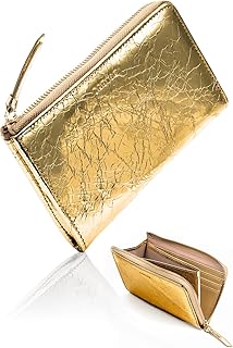 LASIEM(ラシエム) 【きらめく大人のメタリック】 長財布 レディース 小さい長財布 新年 ギフト 小さめ 財布 短い 本革 ゴールド 金色 シルバー 金運 コンパクト 薄い 薄型 軽い L字ファスナー スキミング防止 ゴールド