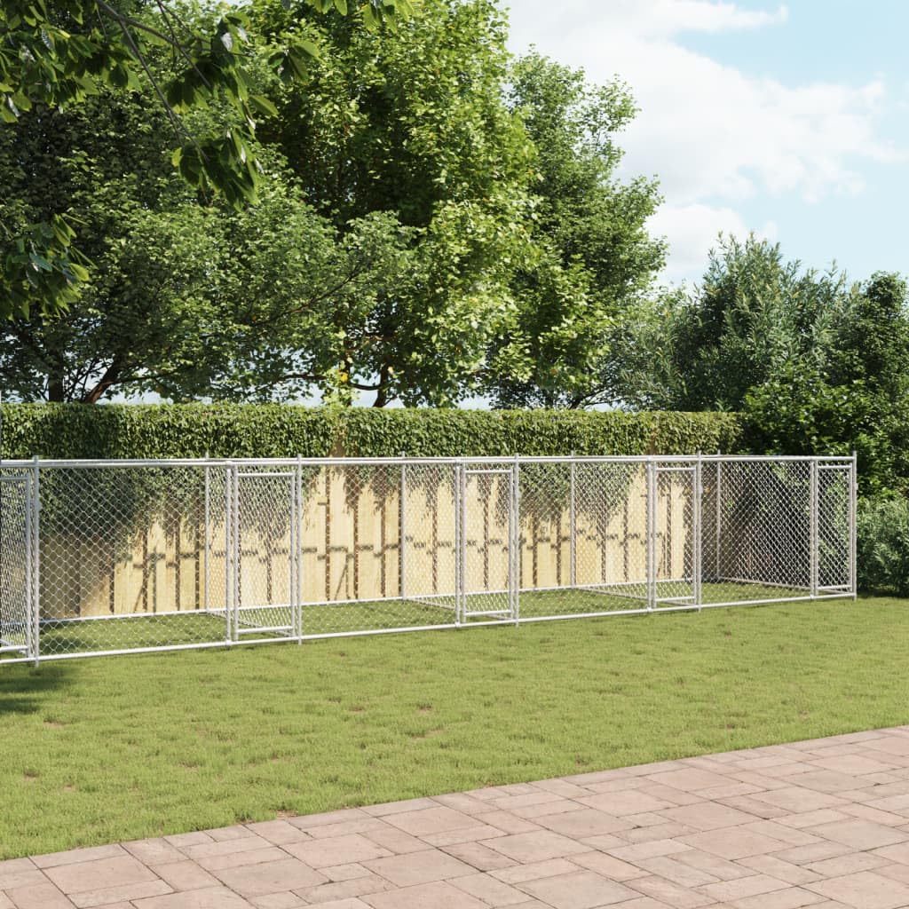 Perrera para perros con puertas gris de acero galvanizado 10 x 2 x 1,5 m, parque estable para perros y cachorros, barrera impermeable y protección en el jardín, ideal para entrenamiento y