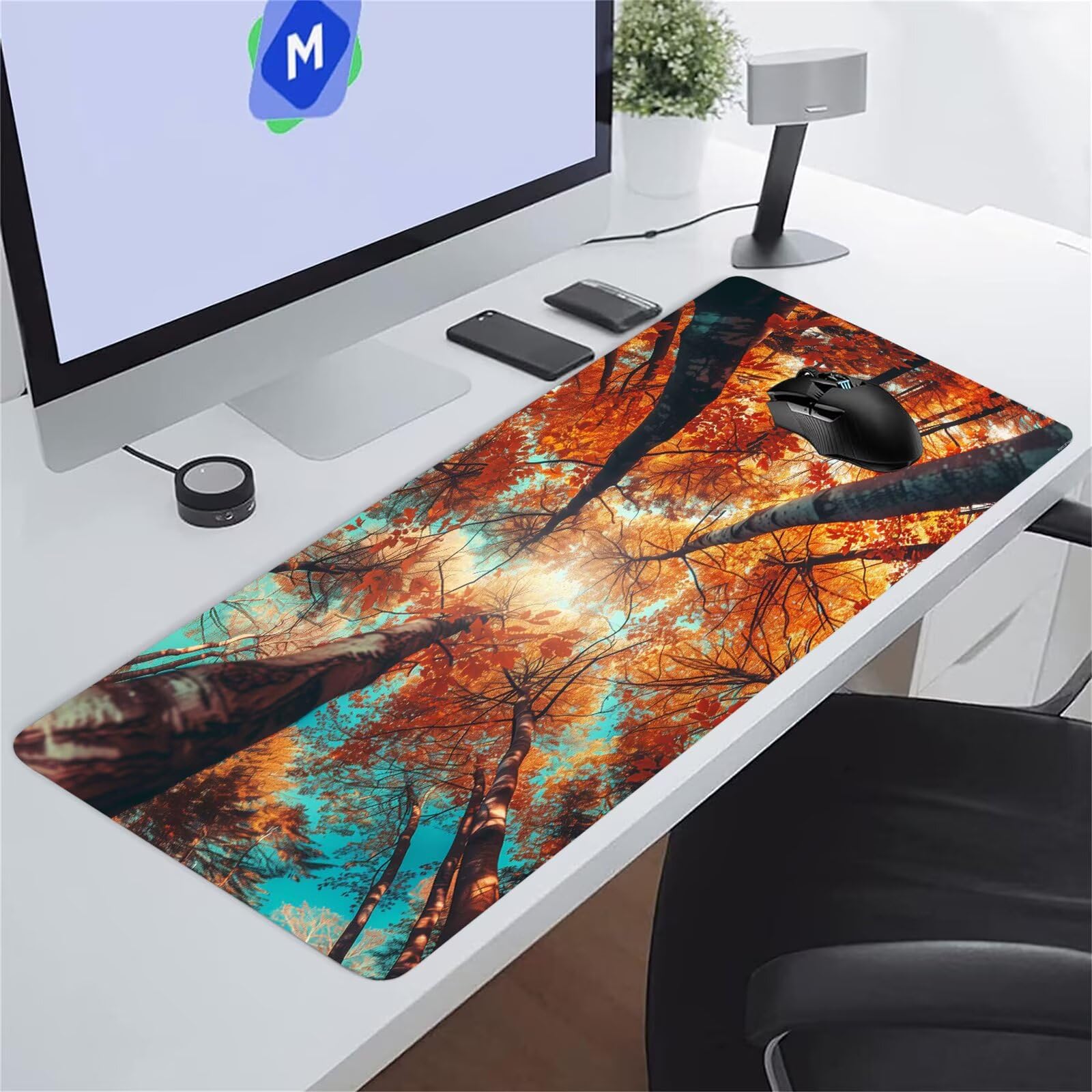 Tappetino Mouse XXL Gaming Foreste Autunnali, 1200 x 600 x 3mm Tappetino Scrivania Grande con Base Antiscivolo e Bordi Cuciti per Tastiera, Laptop e Computer