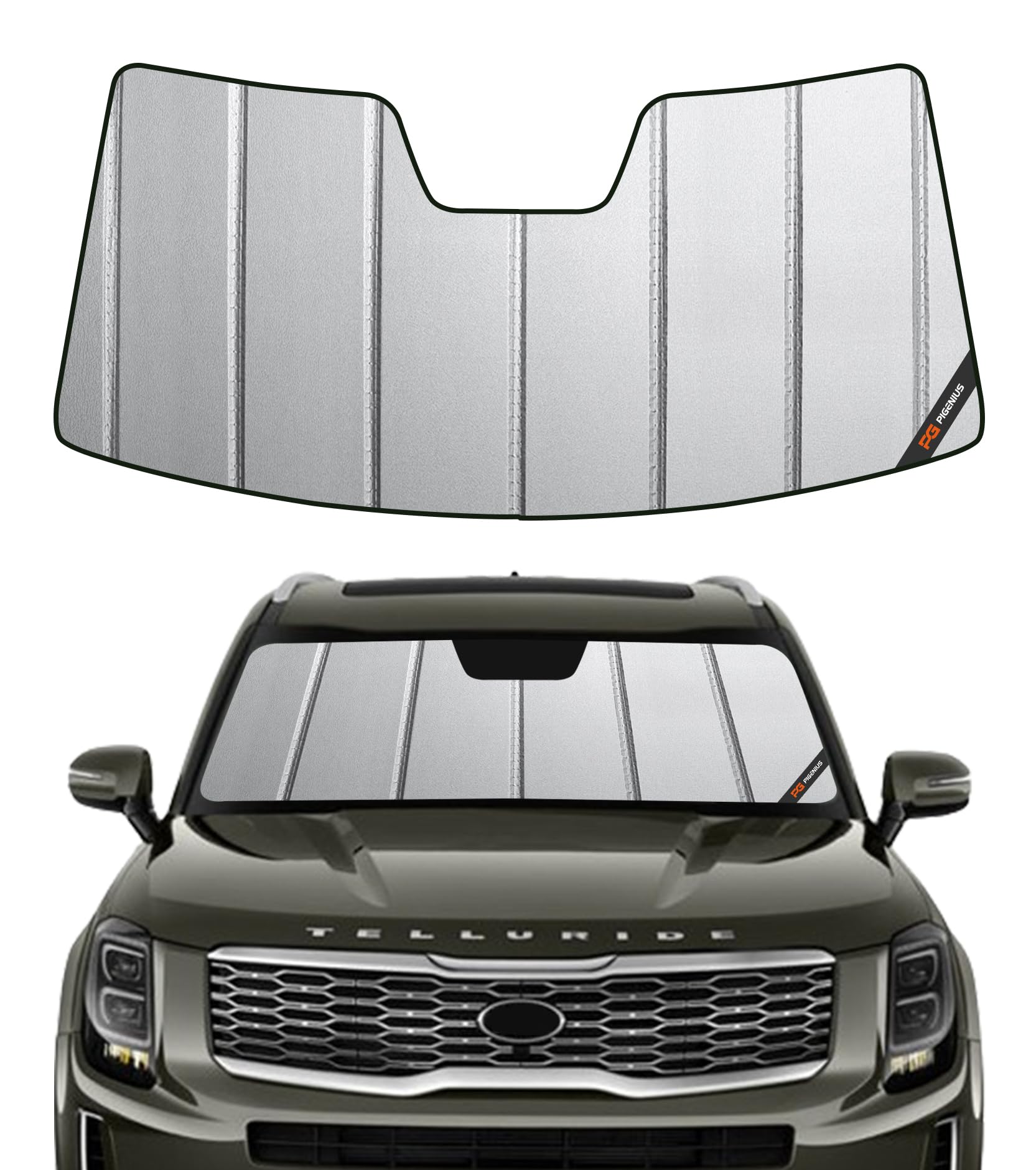 Photo 1 of Pigenius Windshield Sunshade for Kia Telluride 2020-2025 (SUV), Premium Grey Leather Finish