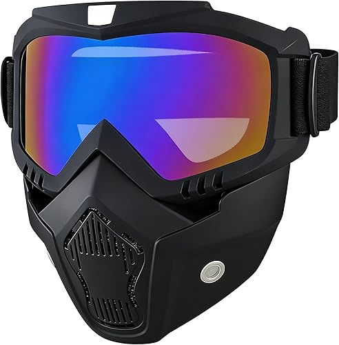 Miniatura 16 de Gafas de montar para casco de motocicleta con máscara facial extraíble, máscara vintage de lucha de balas para motocross, máscara de paintball