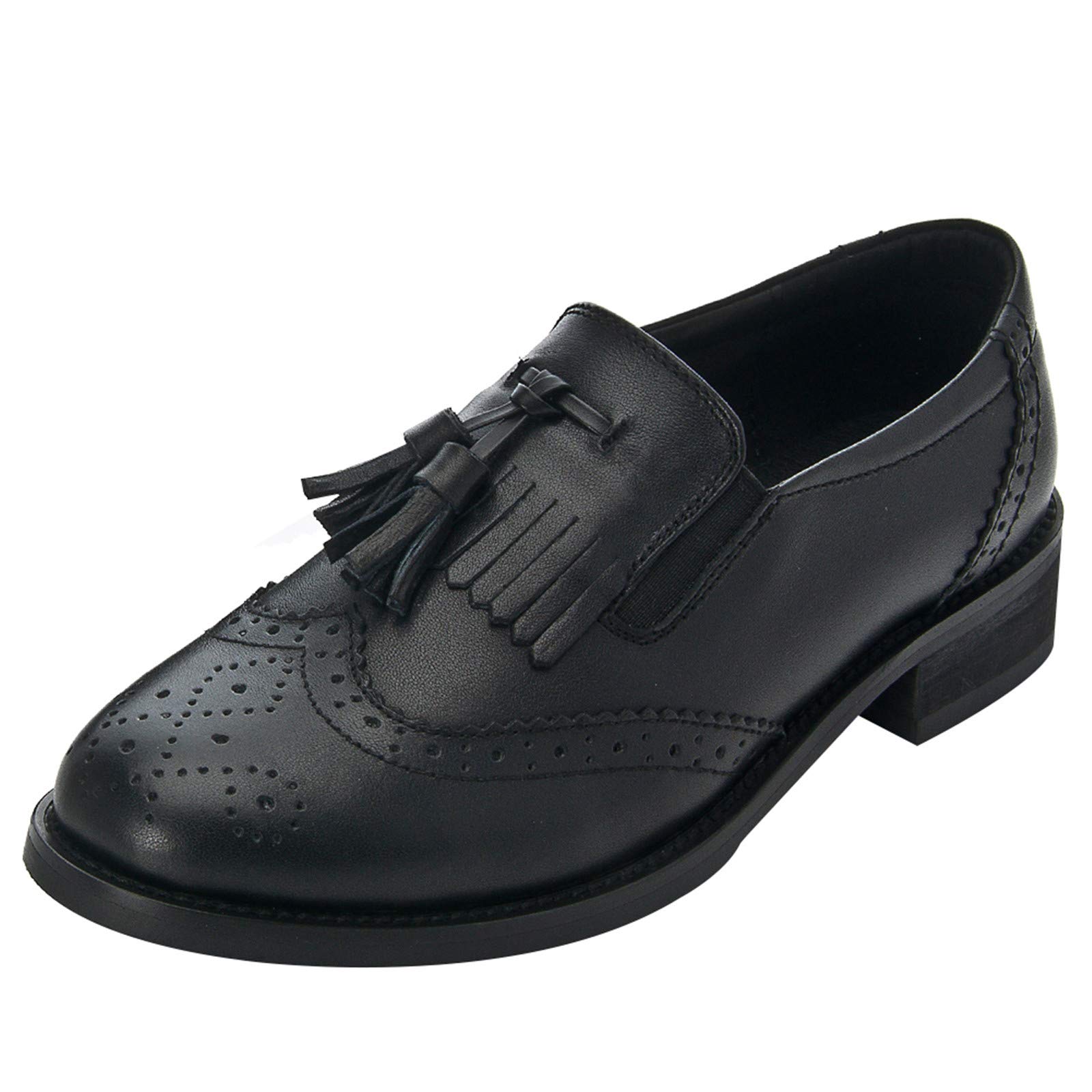 ANUFER Mujer Piel Genuina Borla Mocasines Brogues Ponerse Zapatos de la Corte