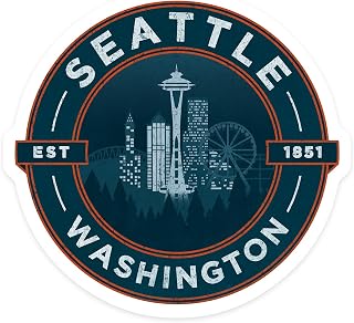 Lantern Press Sticker Seattle, Washington, Distressed Blue, Die Cut Vinyl, (Waterproof Decal for Cars, Water Bottles, Laptops, Coolers), Small