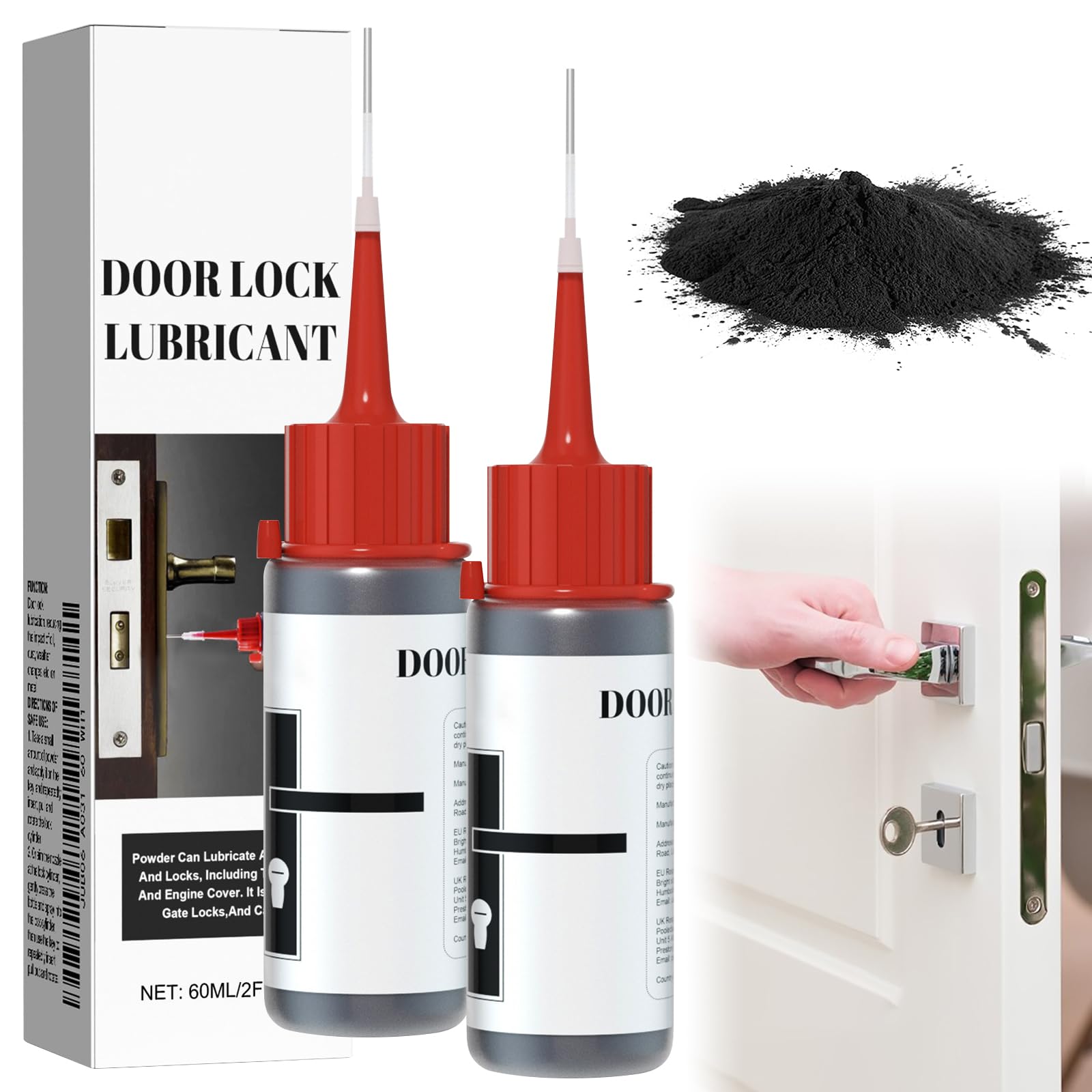 2 x 60g Graphite Powder for Locks, Lock Cylinder Lubricant 3,000 Mesh