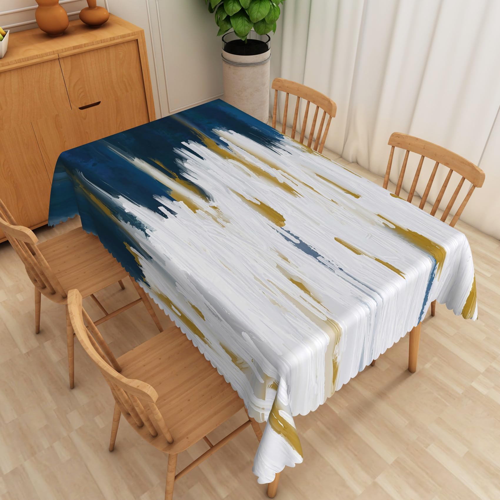 SHATSS Mantel Navidad Azul Y Blanco Rectangular Efecto,Mantel Impermeable Antimanchas, Antimanchas Decorativo para Casa Comedor Cocina,Salón Cumpleaños 140 X 200 Cm