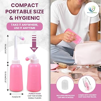 Peri Bottle for Postpartum Care – 350ml Portable Bidet Bottle with 1 Nozzle Stored Inside | Travel Perineal Wash for New Mum Recovery, Feminine Hygiene, and Daily Intimate Care – Pink