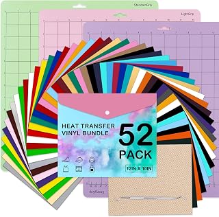HTV Heat Transfer Vinyl Bundle: 52 Pack 12" x 10" Iron on Vinyl for T-Shirt, 30 Assorted Colors with HTV Accessories Tweezers, HTV Vinyl Sheets