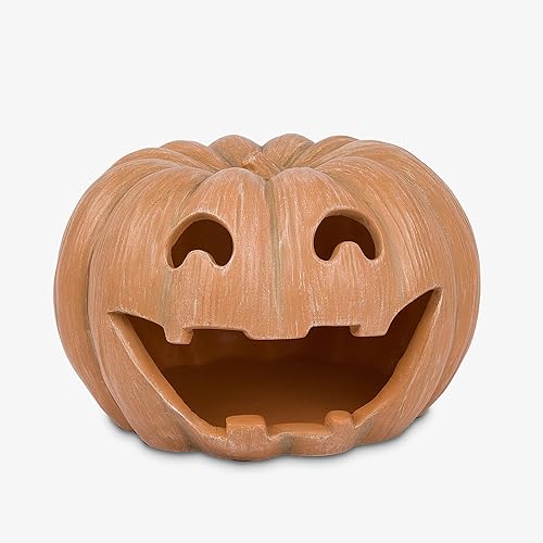 Luminara Jack-o'-Lantern - Portavelas de calabaza – naranja 10 x 6.75 pulgadas – Cepillo seco de resina para Halloween, otoño, cosecha, festival,