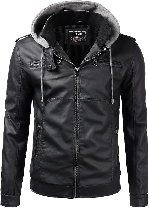 IDARBI Mens Long Sleeve Leather Jacket