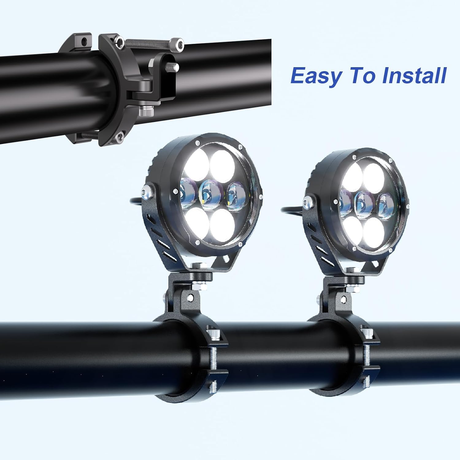 LOKTENWO 2PCS LED Light Bar & Fog Light Mounting Brackets, Aluminum Alloy Off-Road Light Mounts for 1.85"-3" Diameter Bull Bar, Front Bumper Guard and Roll Cage, Fits Jeep, Truck, SUV, UTV