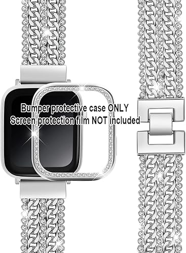 Miniatura 2 de DZTXYP Cadenas de metal de cristales y vaquero compatibles con Apple Watch con funda protectora brillante de 1.496 pulgadas, 1.575 pulgadas, 1.614
