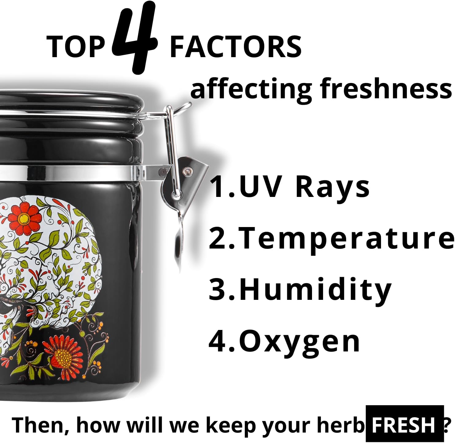 Skull Stash Jar - Airtight, Smell Proof Storage - 500ml, Black