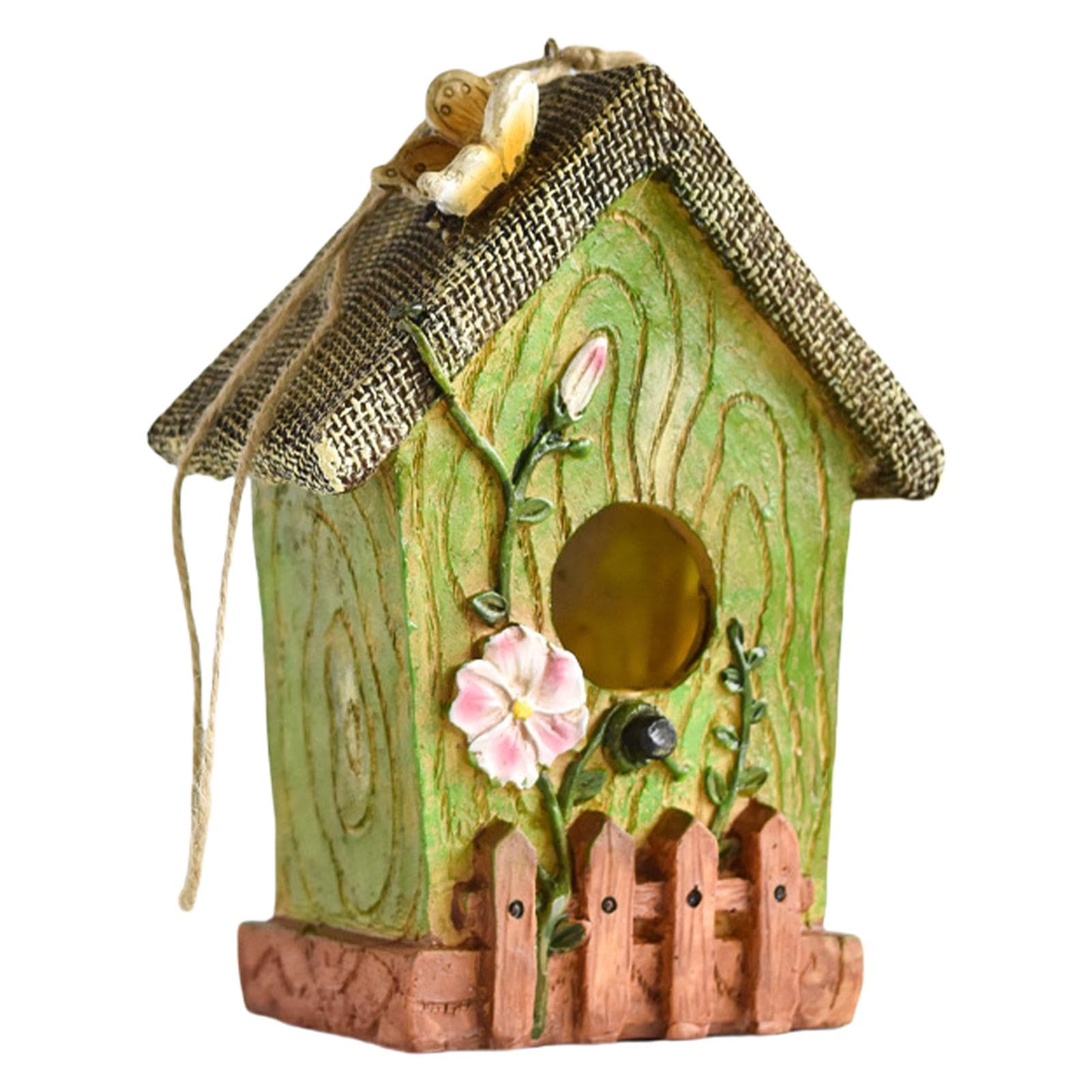 Casetta Per Uccelli In Resina A Forma Di Cottage - Decorazione Da Giardino Con Corda, 20x14x14 Cm - Foto 10