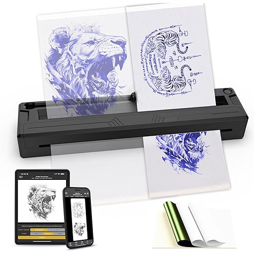 M8 Wireless Tattoo Stencil Printer, Portable Bluetooth Thermal Tattoo Printer with App Custom-Size≤ A4, Print Realistic Portraits, 10 Transfer Papers Included, Works for Phone/Tablet/PC (Black)