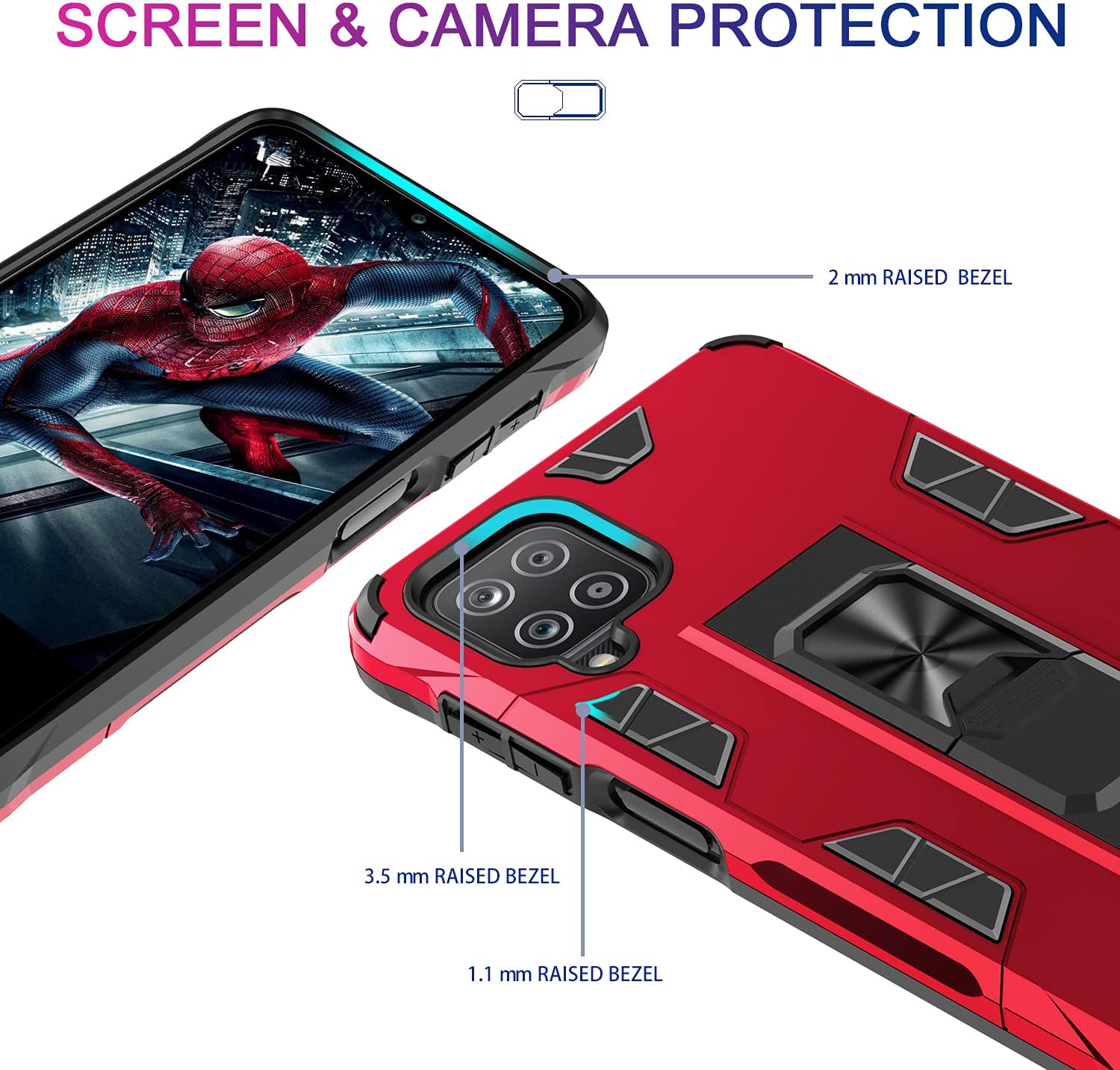 LeYi Samsung Galaxy A12 Case, Samsung A12 Case with 2 Tempered Glass Screen Protector for Women Men, Military-Grade Shockproof Built-in Kickstand Car Mount Protective Phone Cover Case for A12 5G, Red