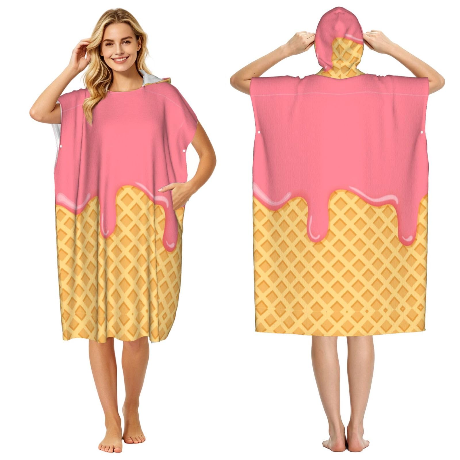 Noble Ren Delicious Ice Cream Adult Hooded Beach Towel Swimming Cover Outdoor Wearable Towels Bath Bathrobe Cape Quick Drying