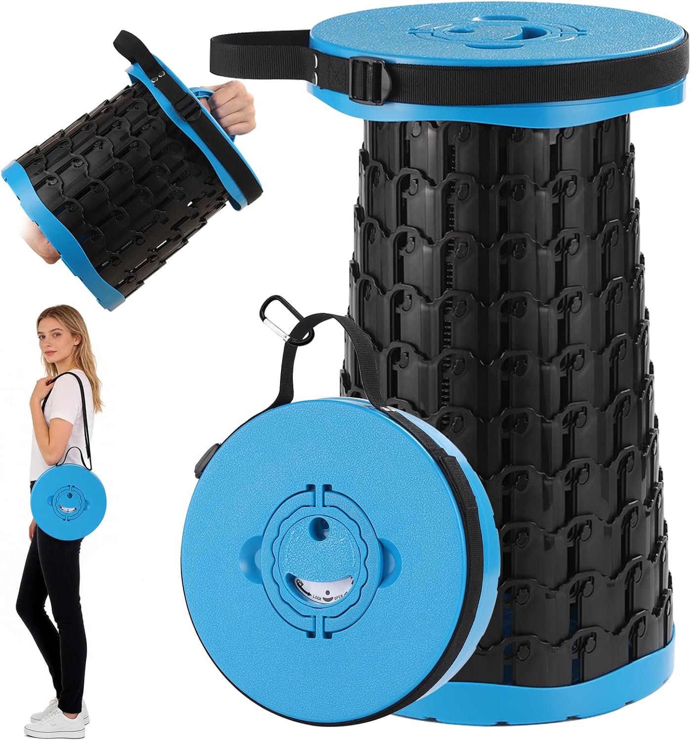 Spisces Upgraded Collapsible Stool,800 lbs Heavy Duty Capacity & Lightweight 2.6 lbs,18-Inch Portable Retractable Folding Stool for Adults,Camping,Fishing,BBQ,Travel