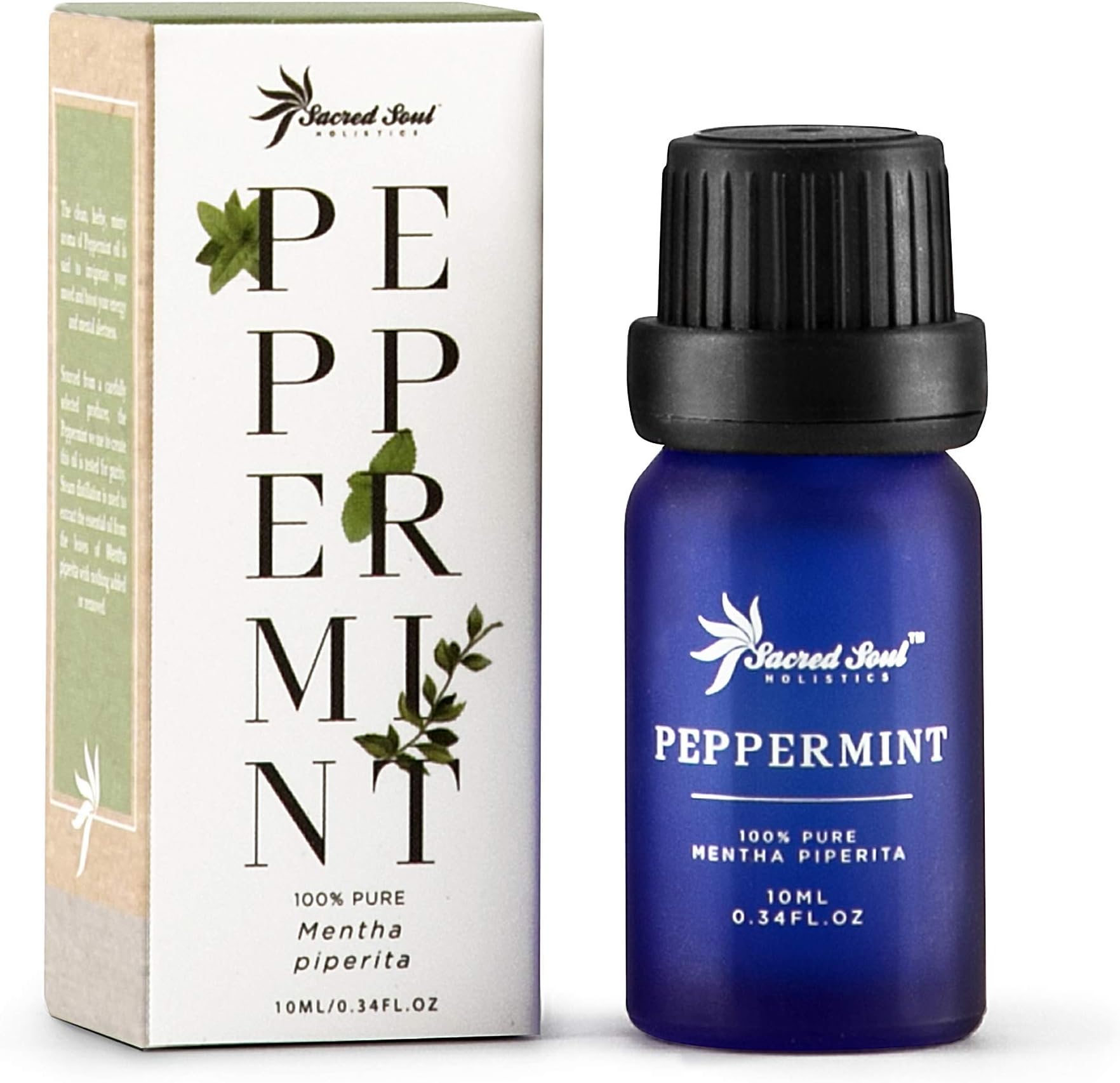Sacred Soul 100% Pure Peppermint Essential Oil - 10ml - GCMS Tested - Keep Pests Away - Improve Mental Alertness - Perfect For Aromatherapy