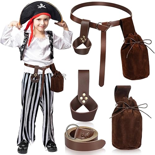 Sanwuta 3 piezas de disfraz vikingo medieval para niños, cinturón vikingo renacentista, soporte de espada medieval para Halloween