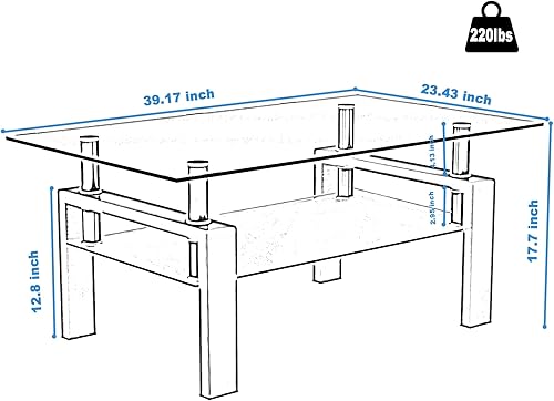 Miniatura 2 de Mesa auxiliar rectangular de cristal negro, mesa de centro transparente, mesas centrales laterales modernas para sala de estar, muebles de sala de