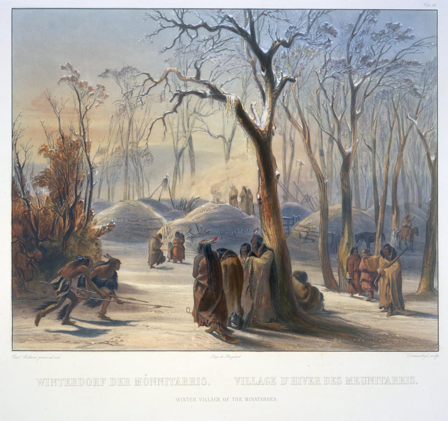 POSTERIIk Vintage Classic Picture Landscape Artwork Winter Villiage of the Minatarres by Karl Bodmer Portrait Canvas Painting for Office Home Decor 60x90cm