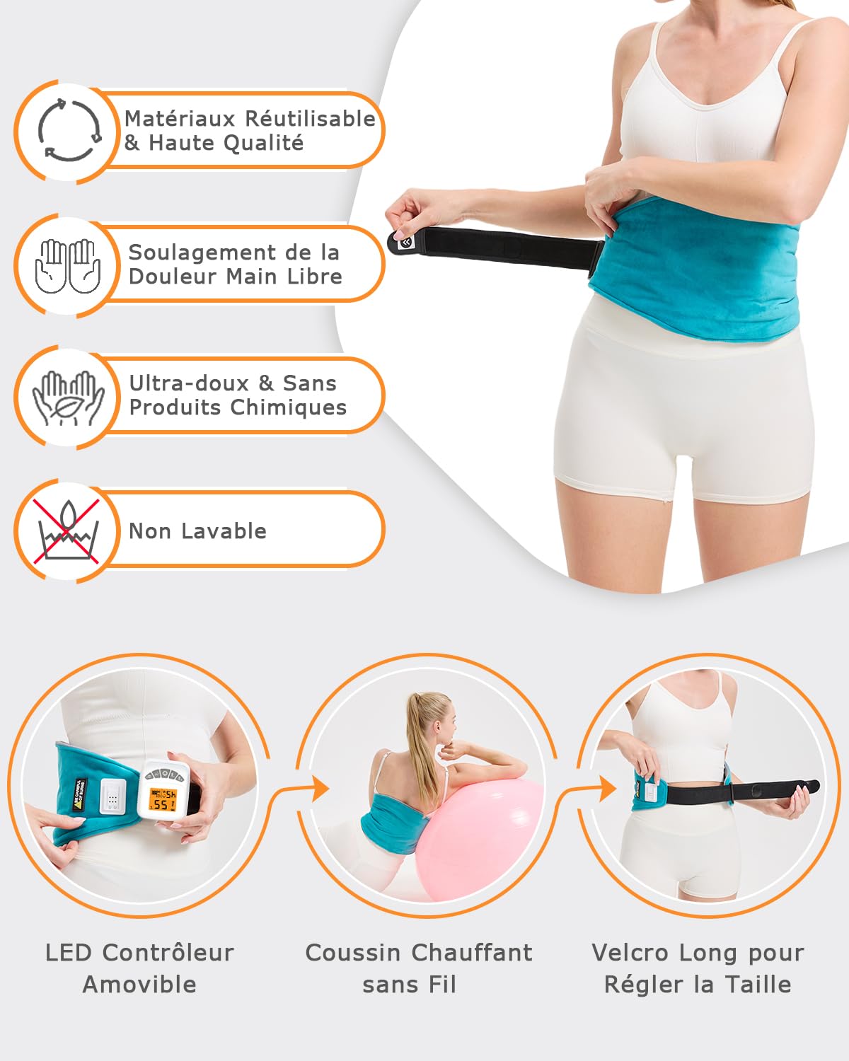 JOBYNA Ceinture Chauffante Vibrante Sans Fil, Coussin Chauffant de Massage, 5000mAh Ceinture Lombaire Chauffante 40-60℃ avec 3 Modes de Vibration, Soulager des Douleurs Lombaires, Abdominales