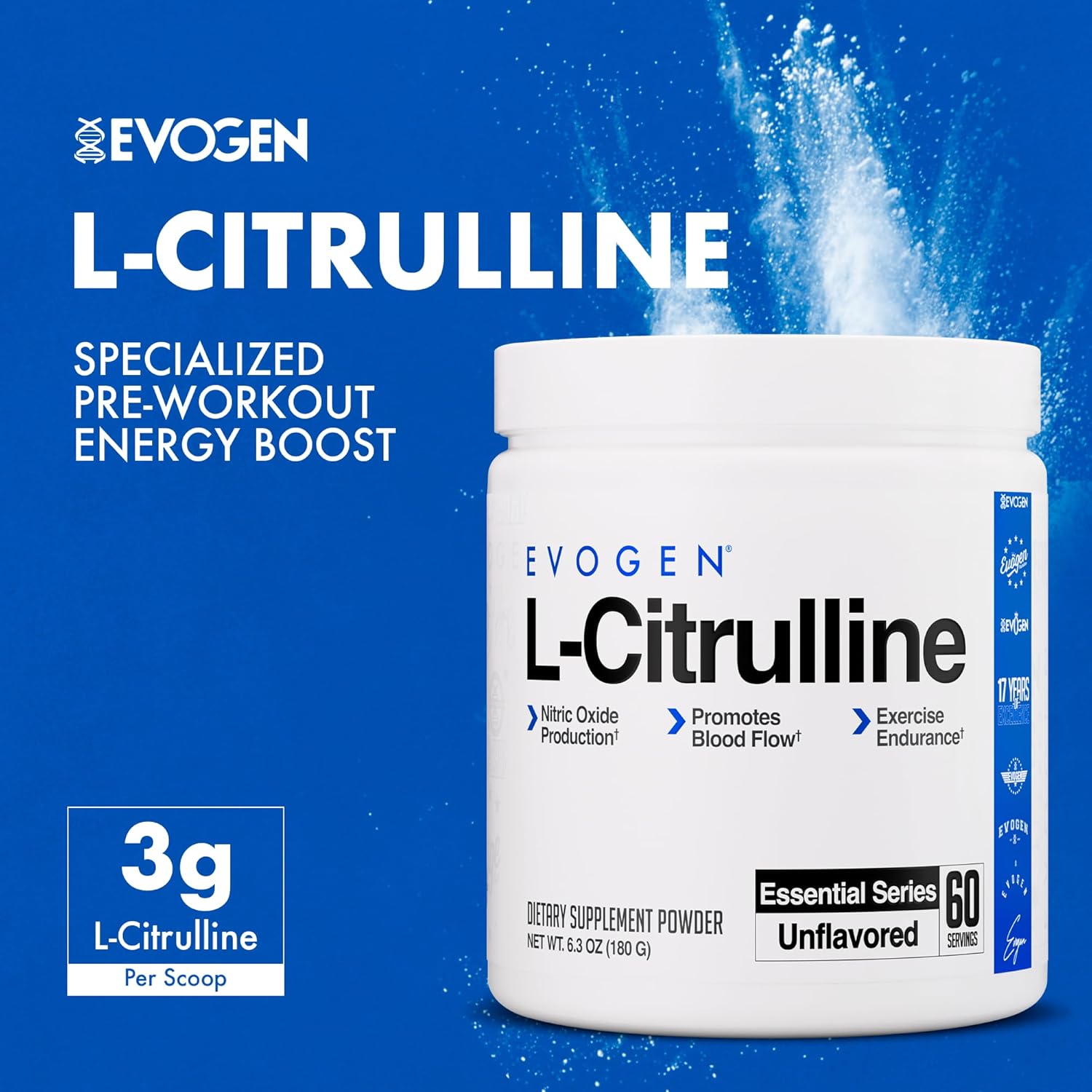 Evogen L-Citrulline Powder - Nitric Oxide Booster | Nitric Oxide Production, Promotes Blood Flow & Endurance | 60 Servings