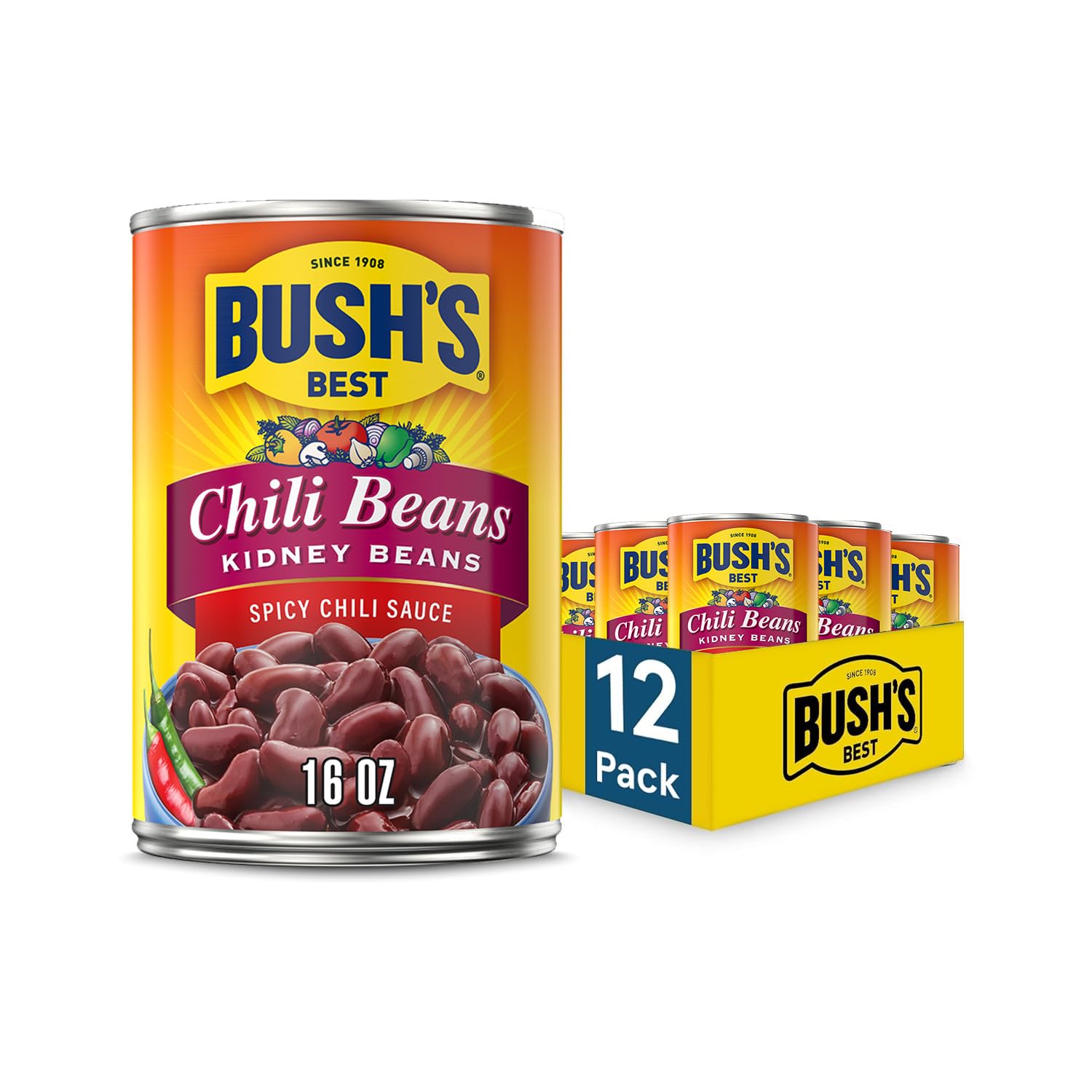 Bush's Best Spicy Kidney Bean Chili / 16 Ounce (Pack of 12) / Spicy Chili Pinto Beans