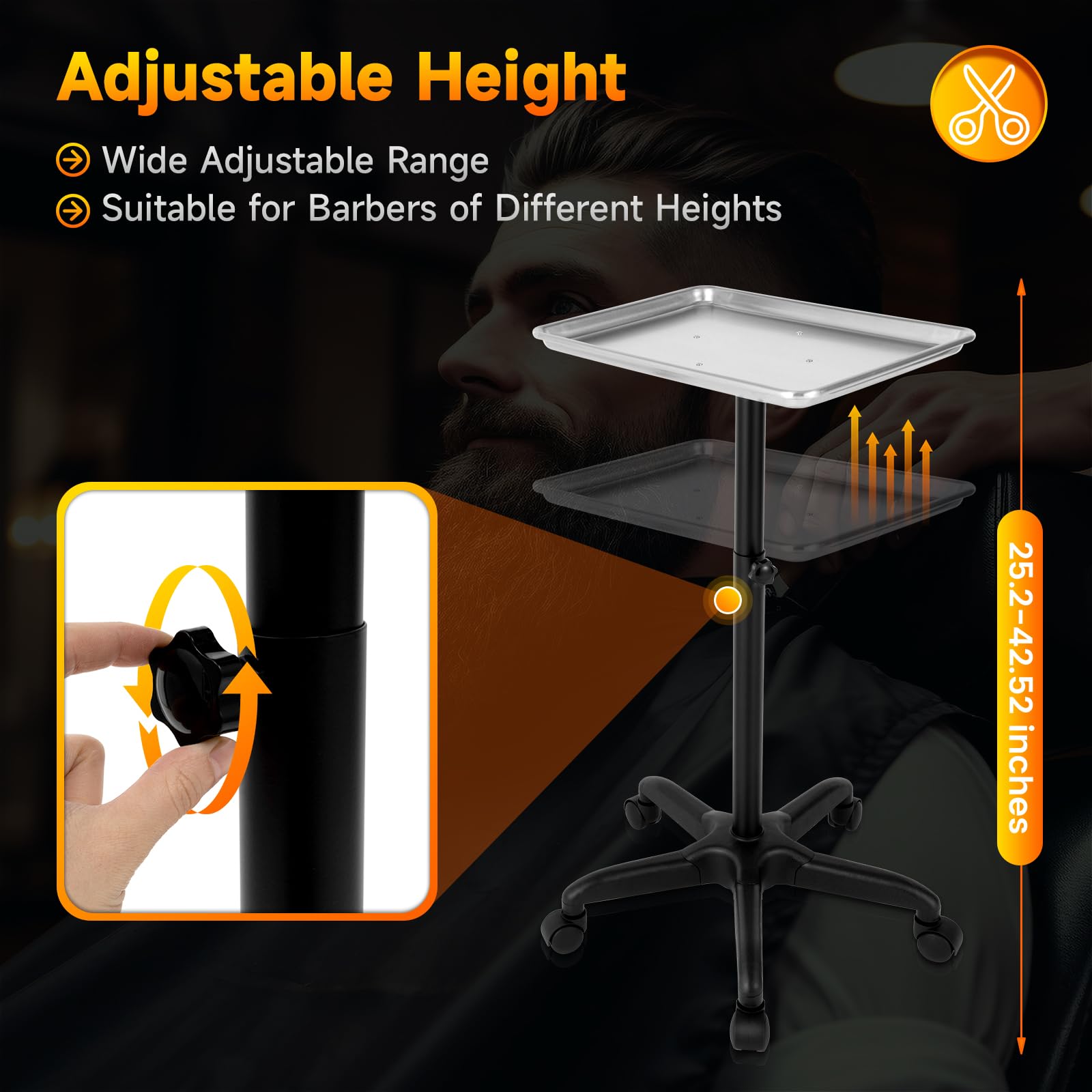 Carrello per Parrucchiere Altezza Regolabile 45 × 33 × 70 cm Argento (Senza ripiano) per Parrucchieri e Negozi di Animali Attrezzo Stabile con Contenitore Mobile