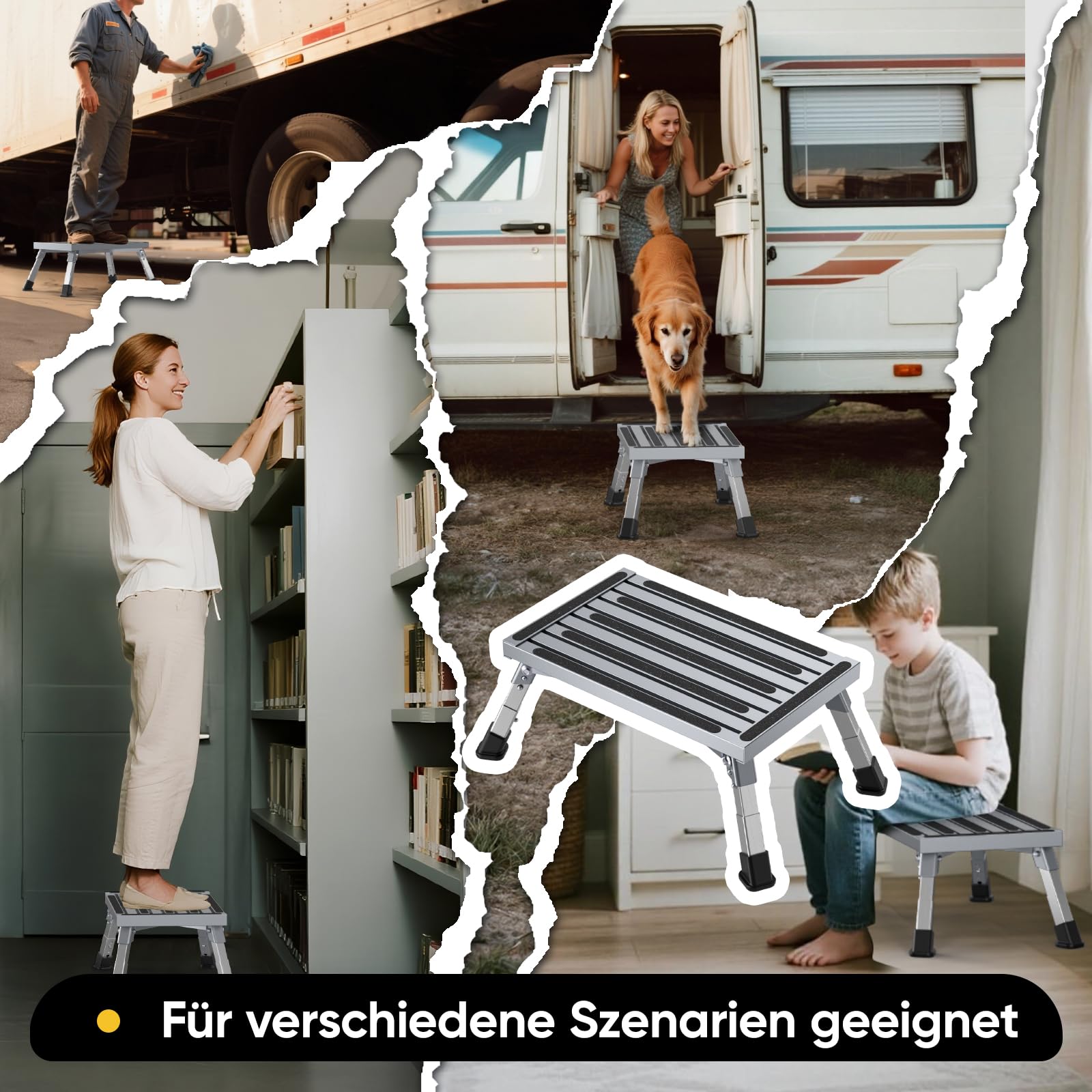 Aluminium Tritthocker Klappbar mit 350 kg Traglast & 4-stufige Höhenverstellung18-24 cm