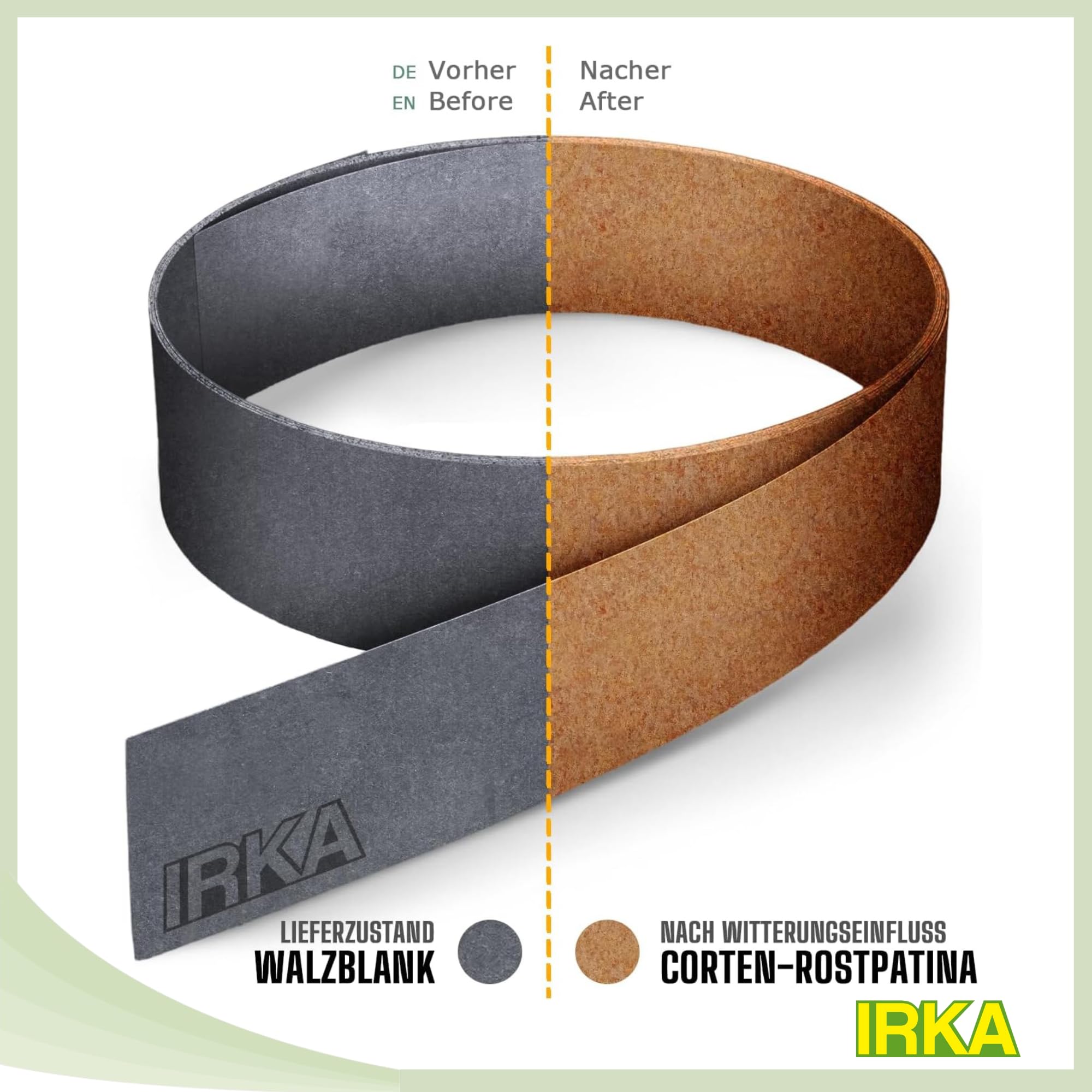 IRKA Rasenkante Cortenstahl L5m H20cm – Flexible Beeteinfassung 1 mm stark Rasenkantenband für Garten Beetbegrenzung Beetumrandung
