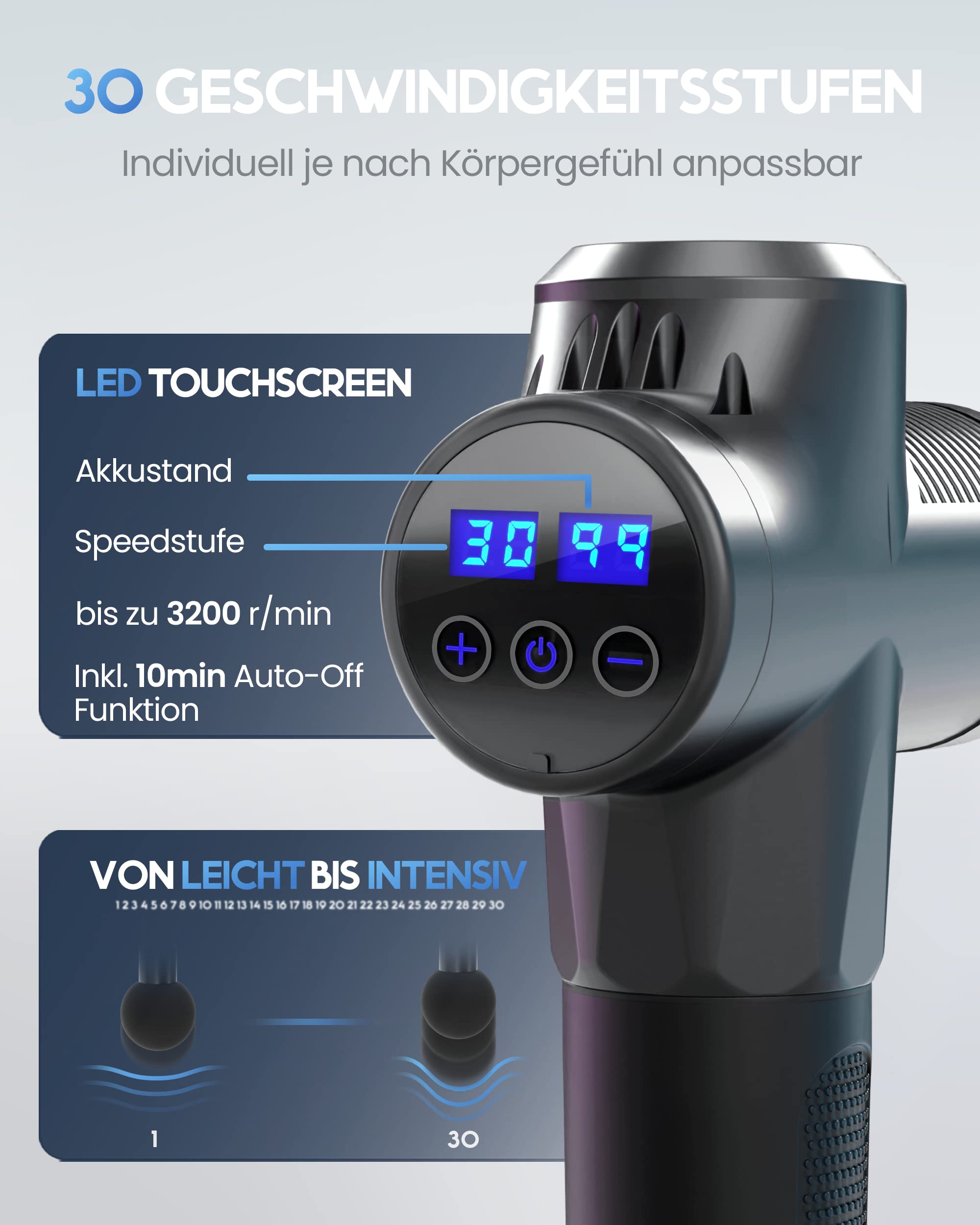 HELDENWERK Massagepistole inkl. 7 Massageköpfen & 30 Geschwindigkeiten, mit USB-C Anschluss und Hitzekopf I Muskel Massagegerät, Massagegun, Muskelmassagepistole, Muskelpistole